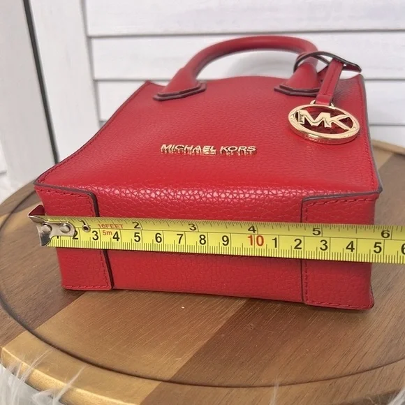 MICHAEL KORS Mercer Extra Small Mini Pebble Leather Crossbody Flame Red NWT